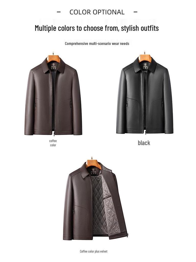 2026 Spring Men's Casual Sheepskin Leather Jacket with Stand-up Collar