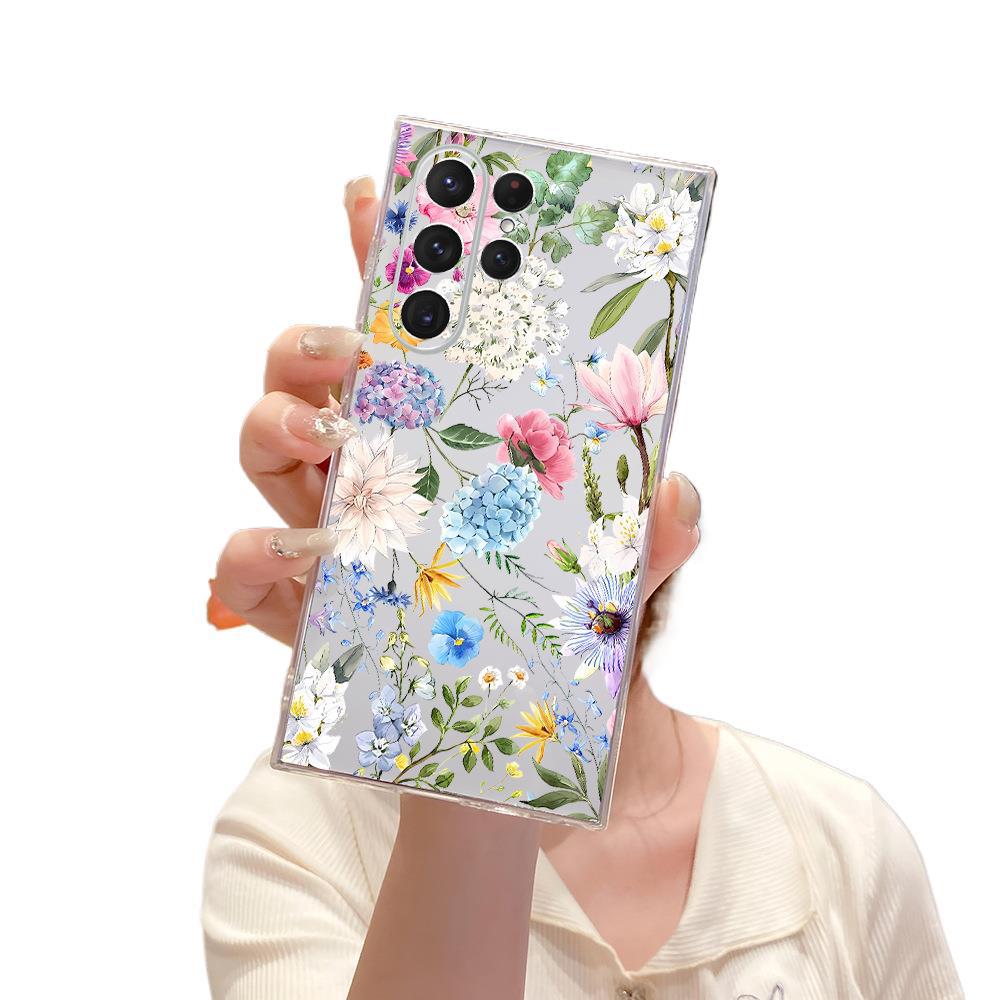 TEUM station simple flower Samsung S25ultra mobile phone case floral GalaxyS26 all-inclusive anti-drop protective case