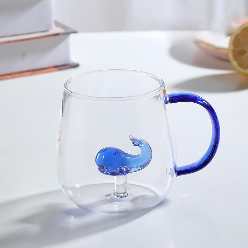 Ceașcă de sticlă creativă 3D cu animale/flori, cu mâner, cu un singur strat de borosilicată înaltă, ceașcă de cafea și lapte, drăguță, transparentă, de vară