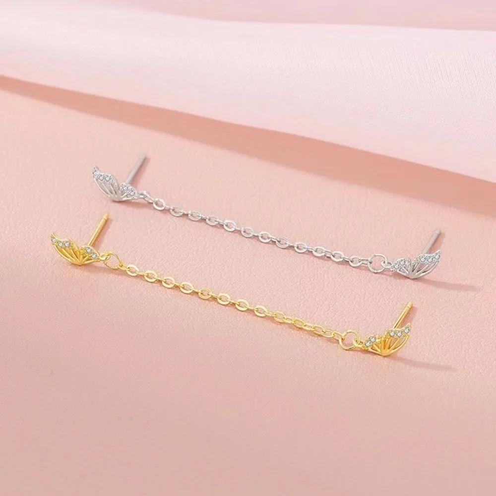 Exquisite Sweet Hollowed-out Butterfly Tassel Chain Double-ear Piercing Stud Earrings for Women Korea Designer Jewelry Accessory