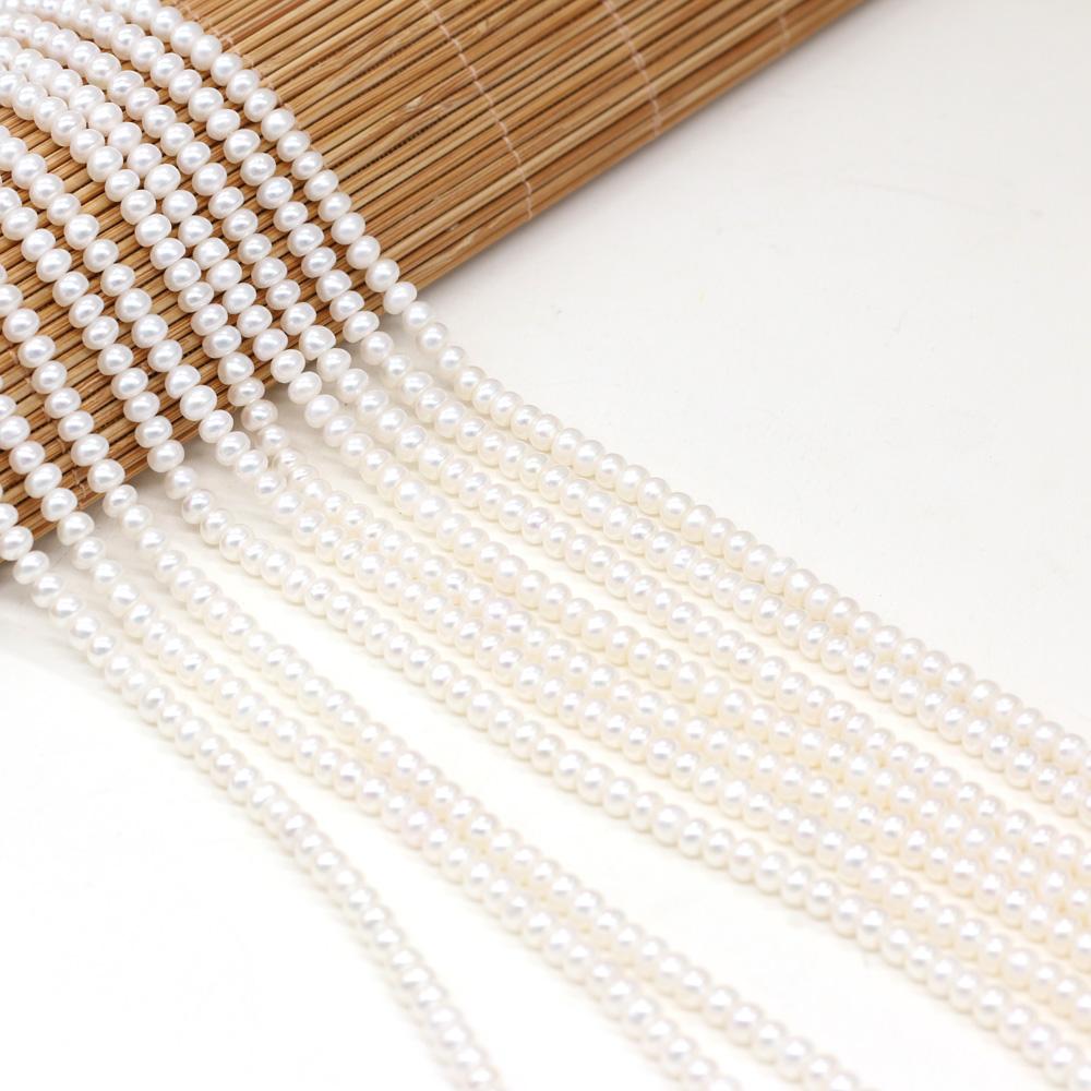 1String, White Natural Flat Shape Pearls Beads, 3-4mm, for DIY Necklaces Bracelets Accessories, Jewelry Making, Birthday, Wedding, Party Gift 36cm