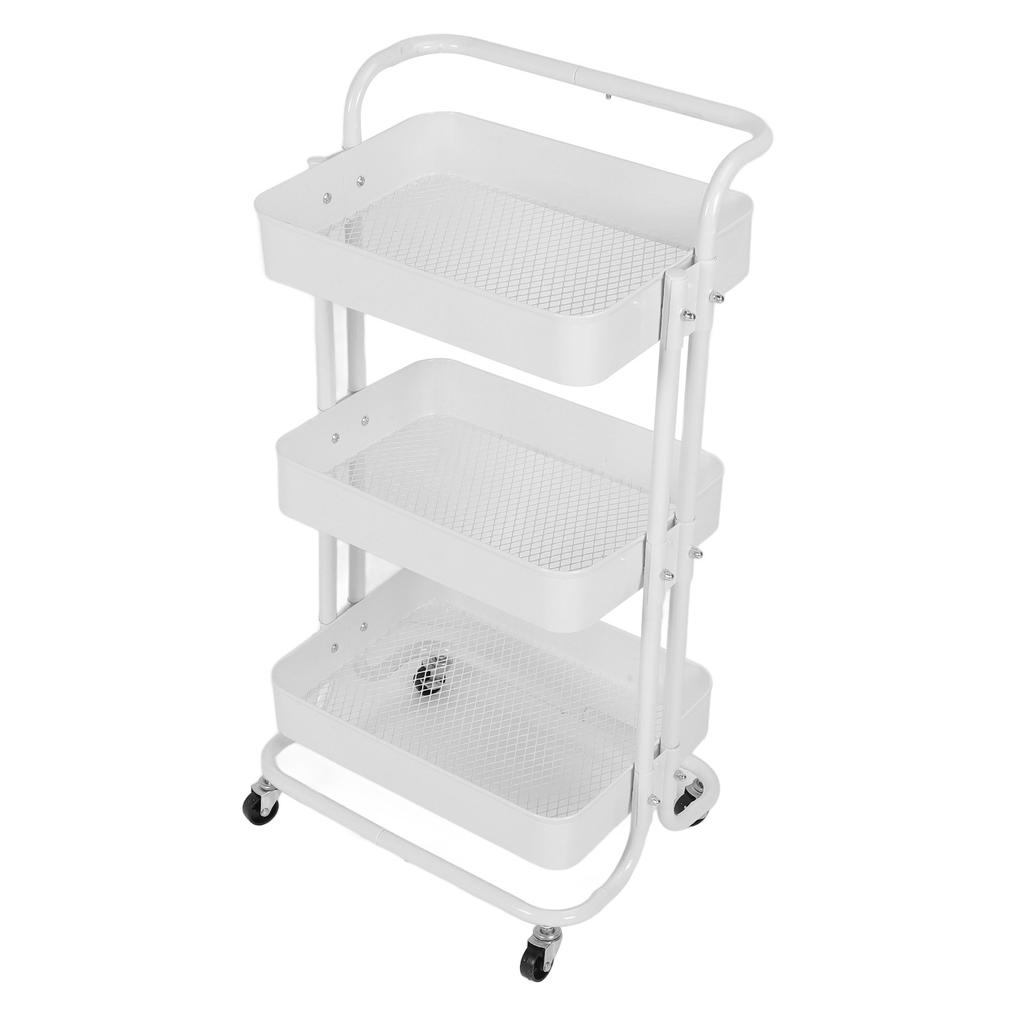 Rolling Utility Cart with 360 degrees  Rotating Wheels Handle Carbon Steel High Load Bearing 3 Tier Mesh