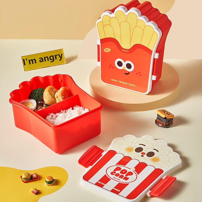 Carina Lunch Box per Bambini Cartone Animato Patatine Fritte Pollo Fritto Fantasia Bambini Pranzo Scolastico Campeggio all'Aperto Picnic Cibo Piccolo Contenitore