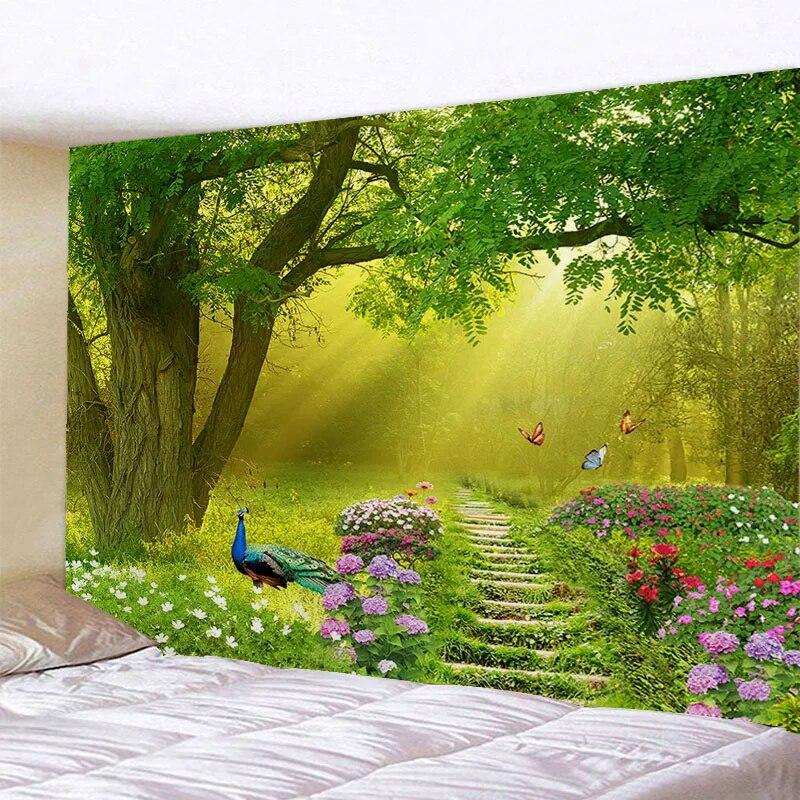 Forest Animals Garden Trees Scenery Tapestry Wall Background Decoration Hanging Cloth Room Living Room Home Decoration