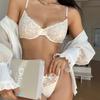 Set de lenjerie de corp sexy pentru femei, franțuzesc, ultra subțire, respirabil, din dantelă, broderie, cu strasuri de lux, set de sutien și tanga