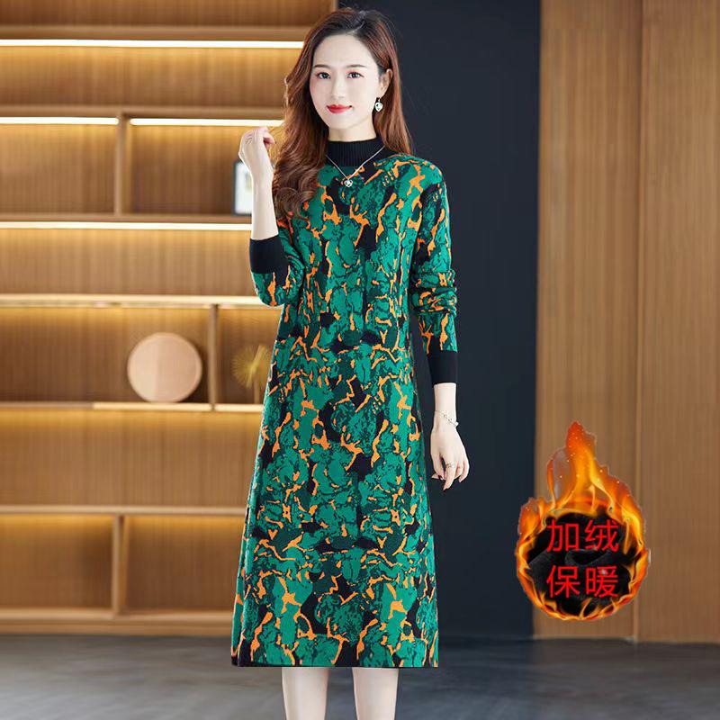 Compound imitation super velvet thickened mother dress large size dress jacquard shows young autumn and winter dress foreign style wear