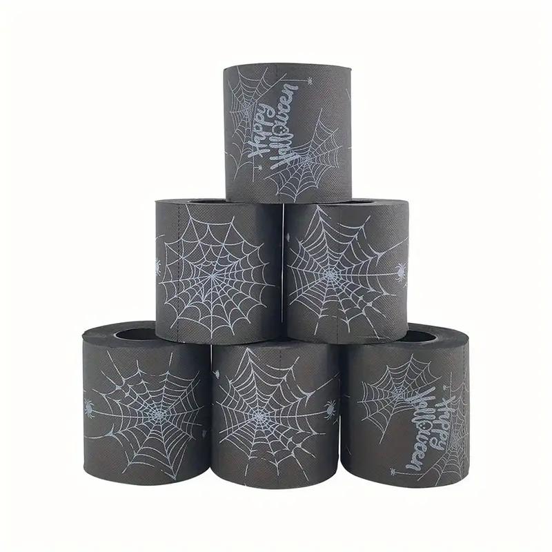 

2/4/6 шт. Черная туалетная бумага на Хэллоуин – 4-слойный крашеный рулон тиссью с принтом черепа и паутины для жуткого декора 6pcs чёрный