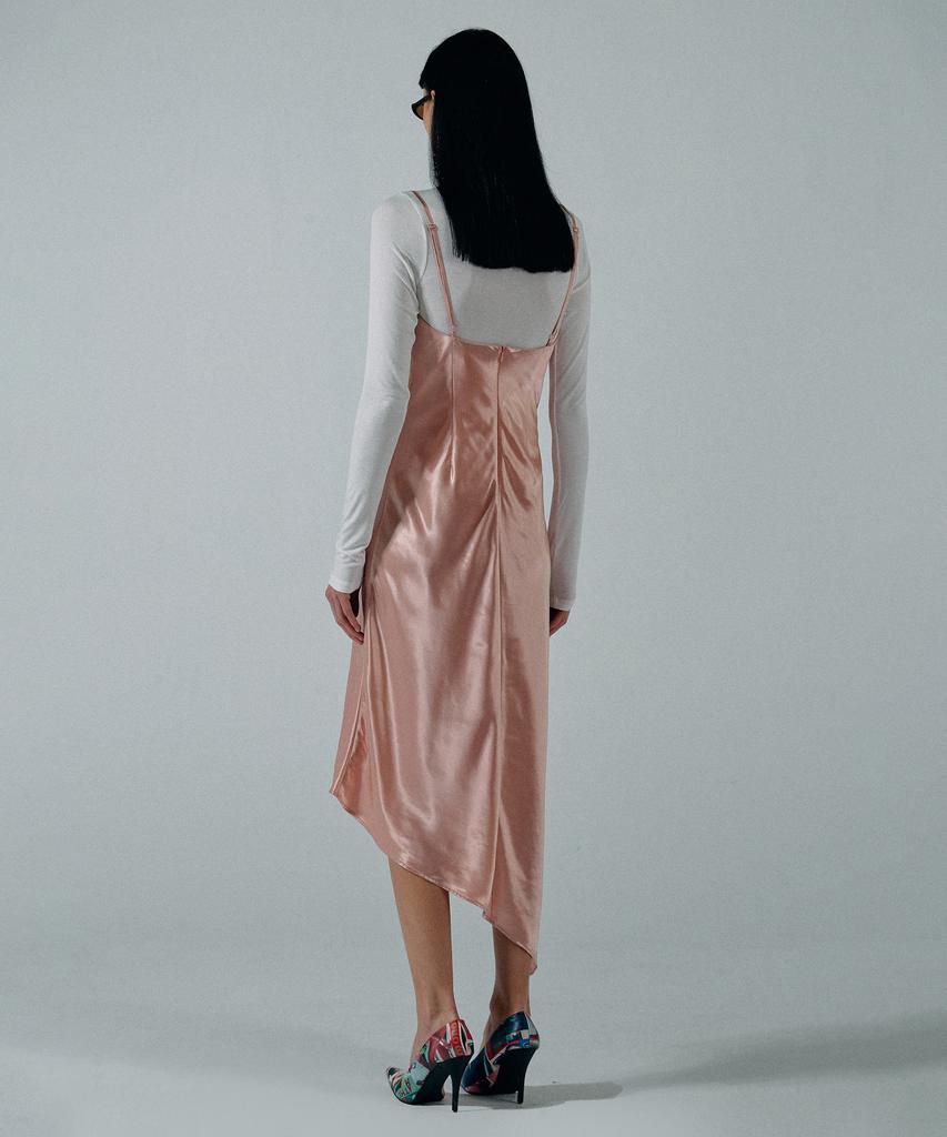 Sculpter Unbalance Cowl Satin Dress Coral