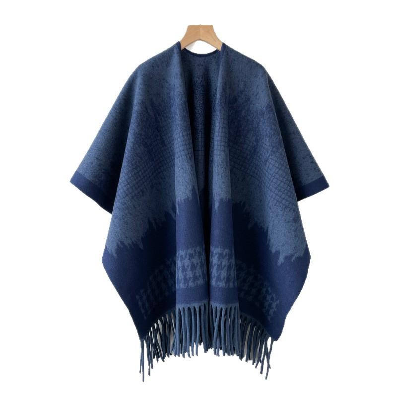 Winter Red Shawl Imitation Cashmere Women'S Thickened Fringed Shawl Socialite Lady Wearing Temperament Cape