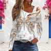 Women Plus Size Asymmetric Cutout Neck Cold Shoulder Long Sleeve Fitted Pastel Gradient Printed Top