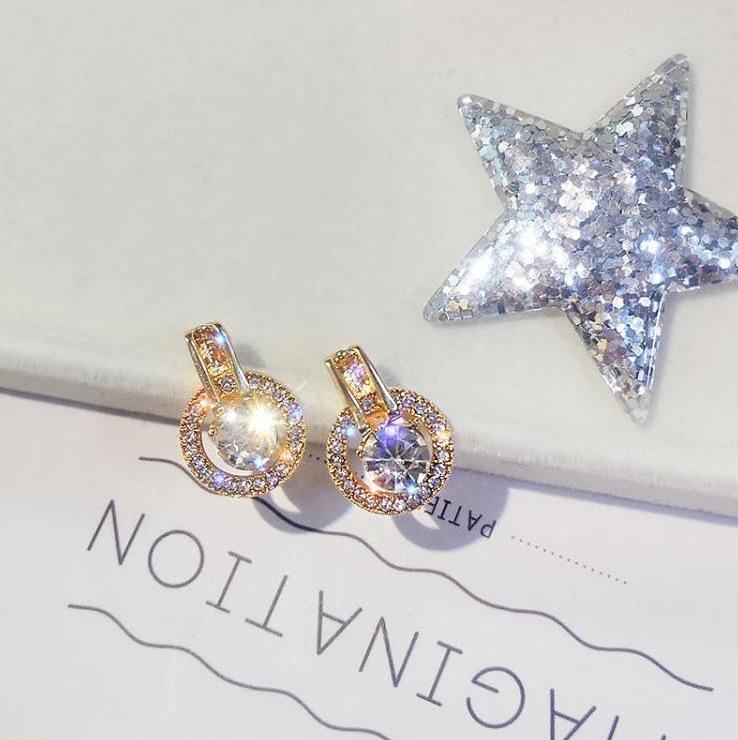 Korean Style Rhinestone Round Stud Earrings - Versatile and Trendy