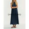 Autumn New Women clothes French style Commuter Style Simple Sleeveless Hanging Collar Denim Long Dress 6929287