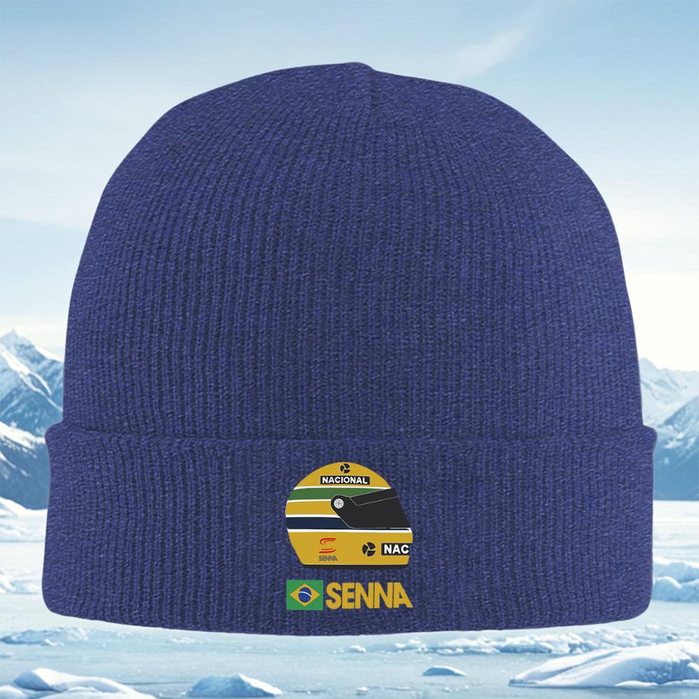 Formula racing helmet SENNA Brazil national flag Men Women Unisex Knitted Hat Beanie Pullover Cap Winter Thermal Warm Christmas