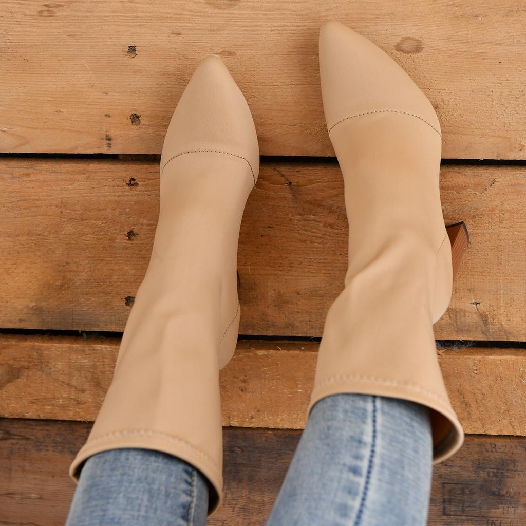 Ladies Shoes 2024 Fashion Women's Boots Square Heel Mid-Calf Ankle Boots for Women Pointed Toe Stretch Sock Boots Bota Feminina