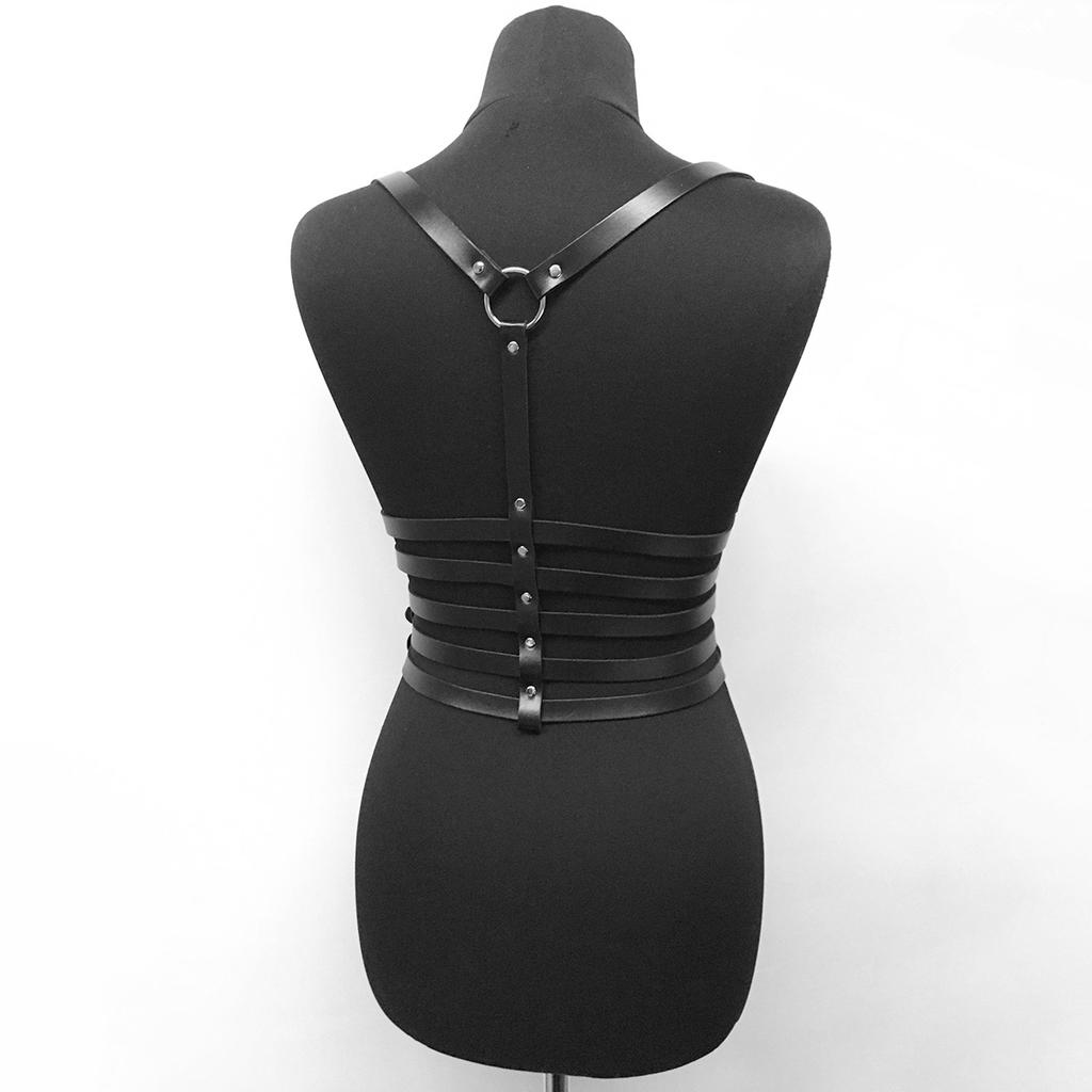 Women's Punk Rock Body Harness Belt with Chain - Adjustable Faux Leather Waist Cinch for Gothic Outfit