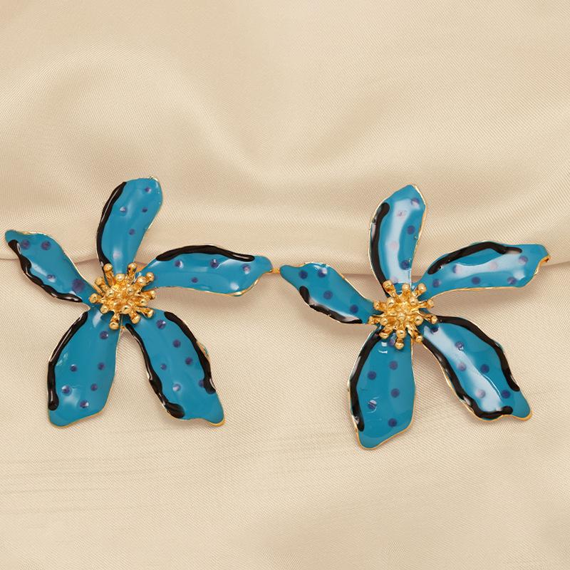 Personalized design drip alloy polka dot multi-color flower stud earrings versatile temperament jewelry