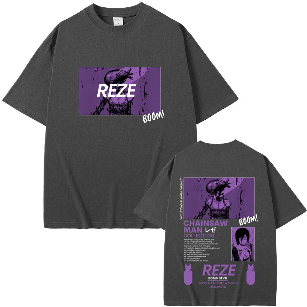 Anime Chainsaw Man Reze Grafik T-Shirts Sommer Herren Damen Weiche Baumwolle Rundhals-T-Shirt Männliche Cartoon-Liebhaber Übergroß Streetwear