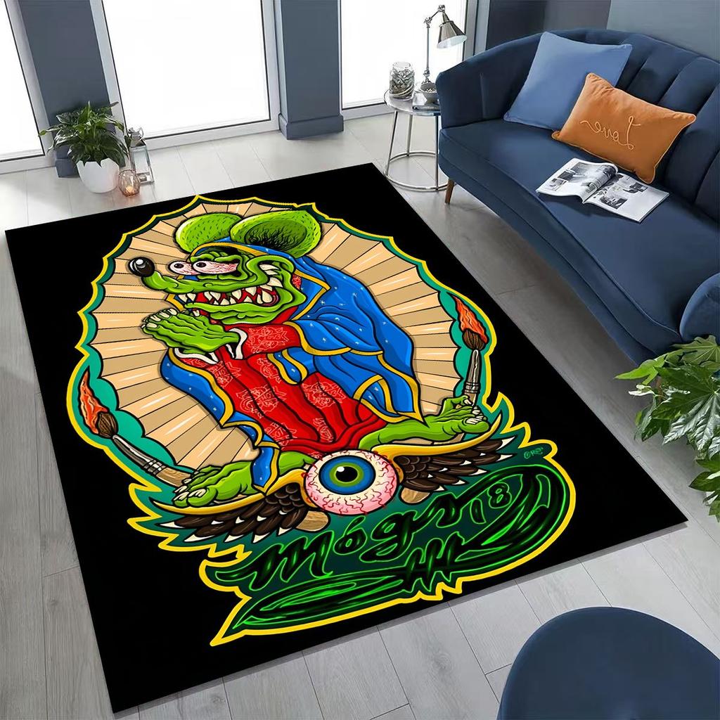 3D Rebellious RAT FINK Auto's Bord Cartoon Vloerkleed voor Slaapkamer Woonkamer Bank Huis Deurmat Decoratie, Groot Kinder Speel Antislip Vloermat