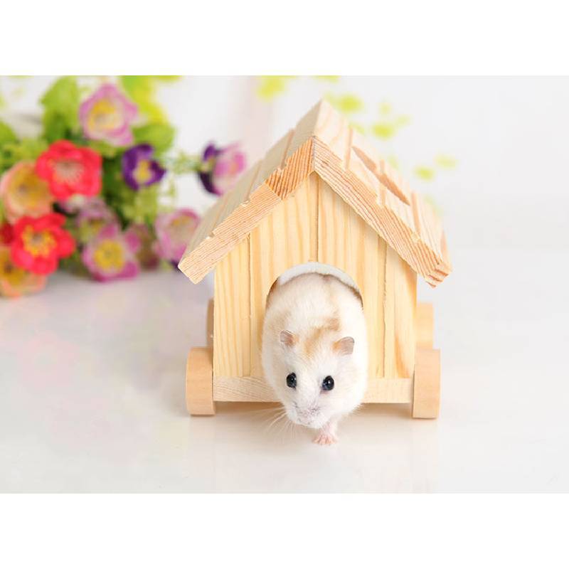 Hamster Wooden House Luxury Villa For Small Pets With Natural Wood Finish