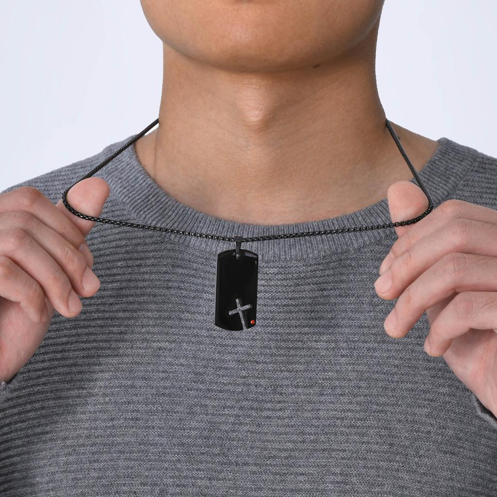 Hollow Cross DogTag Necklaces for Men,Waterproof Stainless Steel Pendant Necklaces,Religious Faith Christ Gift Jewelry