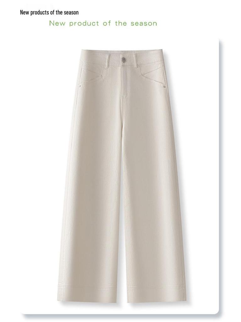 2025 New Dark Blue Tencel Petite Women’s Straight-Leg Wide-Leg Jeans for Spring and Autumn