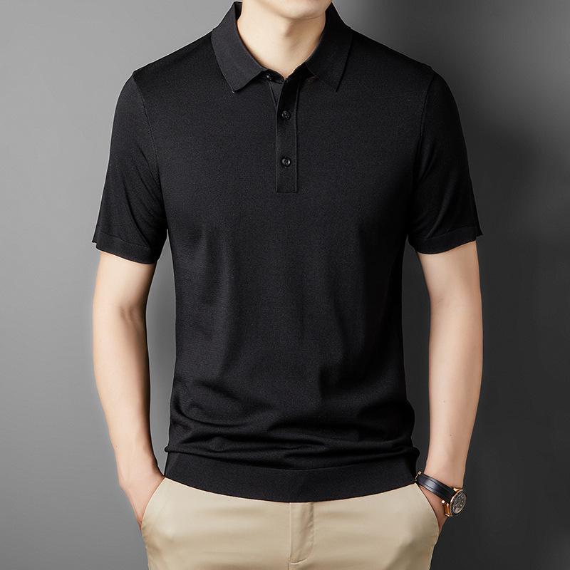 Men's Yilite Solid Color Ice Silk Polo Shirt - Short Sleeve, Cool and Comfortable for Business Wear