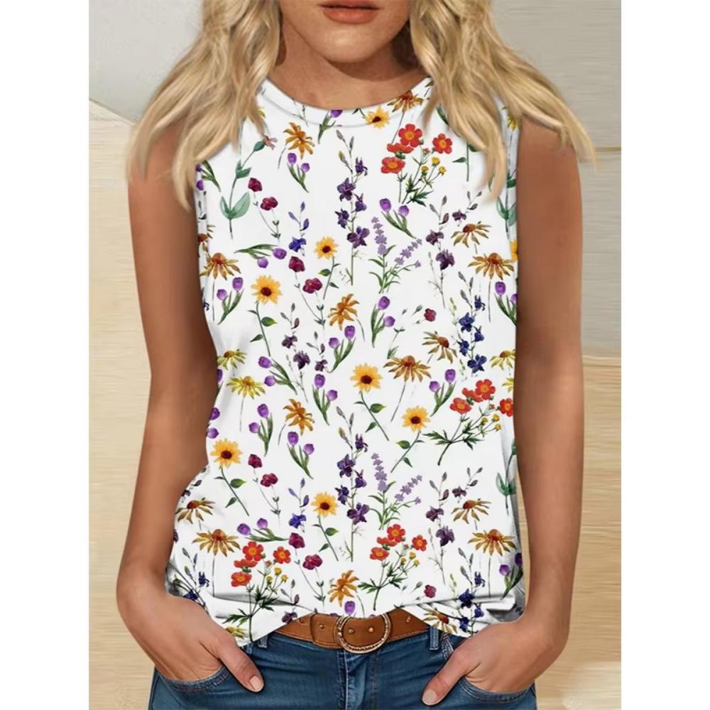 Flower Floral 3D Print Tank Tops Women Summer O-Neck Vintage Casual Vest Off Shoulder Y2k Sleeveless Top Camisole Woman Clothing