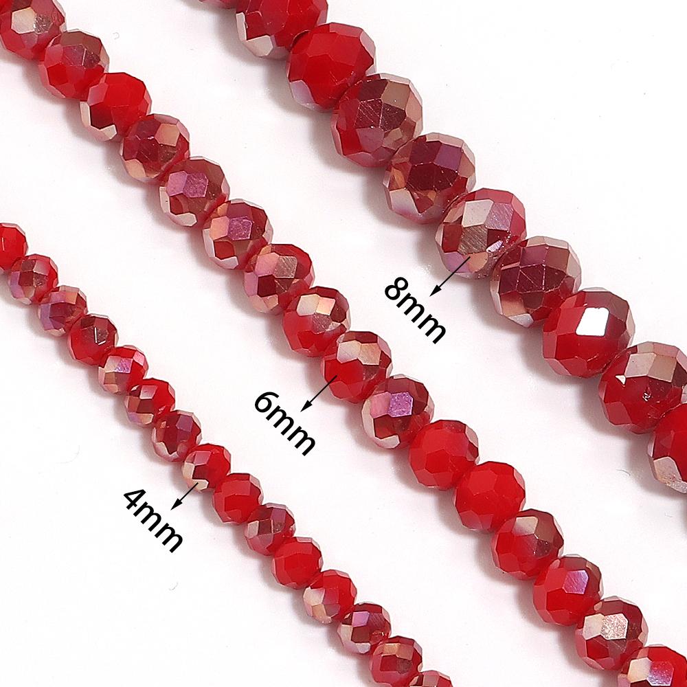 1 Strand 4/6/8mm Rondelle Faceted Crystal Beads Red AB Glass Loose Beads For Jewelry Making DIY Necklace Bracelets Accessories