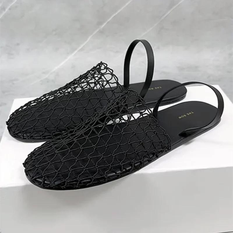 Fashion Novelty Mesh Flat Sandals Women Designer Weaving Hollow Breathable Mules Slippers Summer Light Comfort Slingbacks Slide Sandals