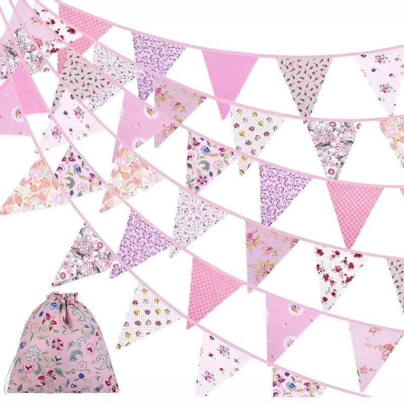 Triangle Bunting Flags 12M/40Ft Reusable Easy to Hang Banner for Wedding Birthday Bachelorette Party Decor