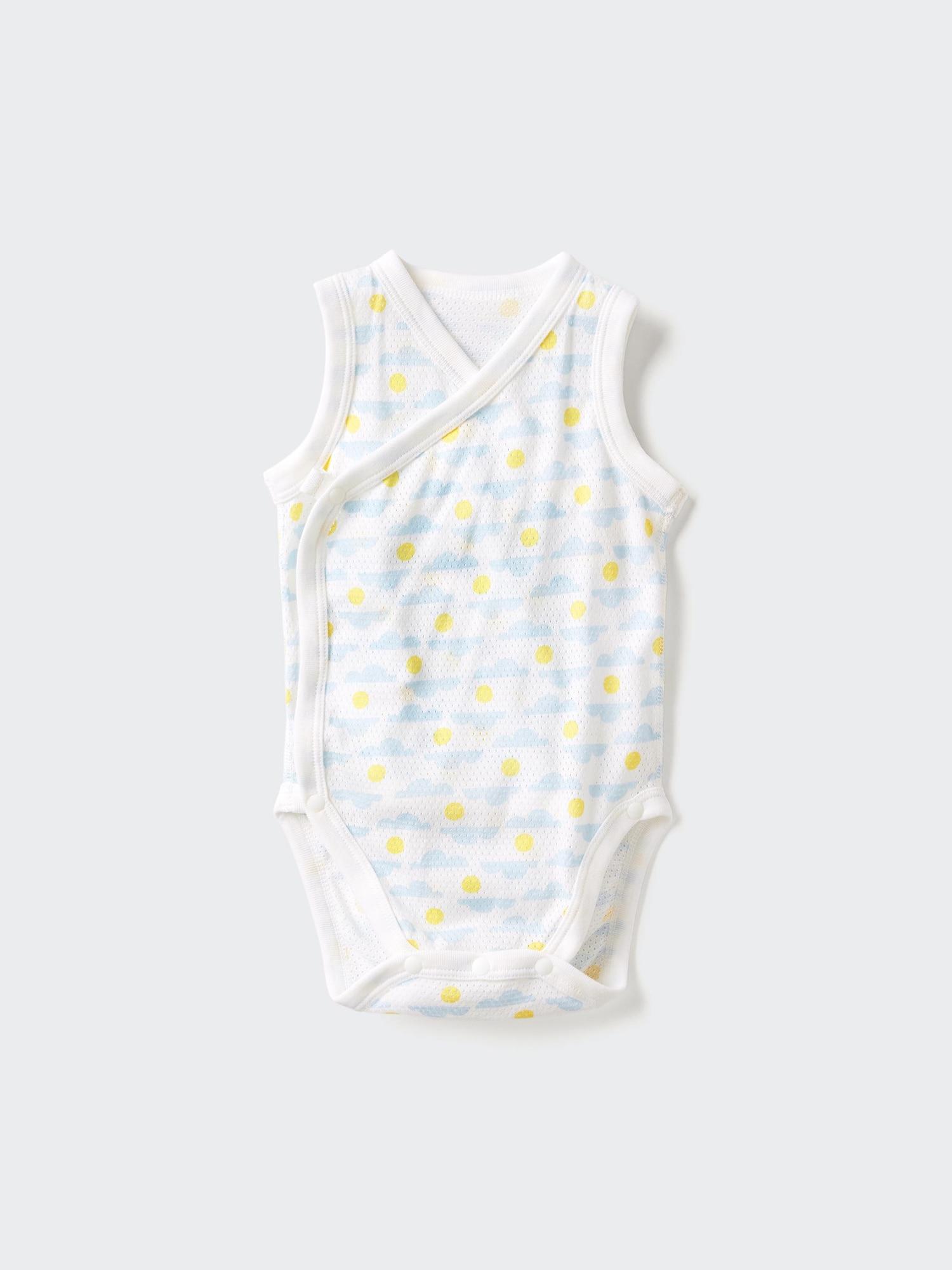 Uniqlo Япония Хлопковый сетчатый боди без рукавов с передним открытием 62 BLUE/60 (3 months)
