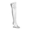 Fashion Silver Tiger Teeth Heel Design 10.5cm High Heels Over Knee Boot Women Winter Metal Hollowed Out Black Green Long Boots Size35-46
