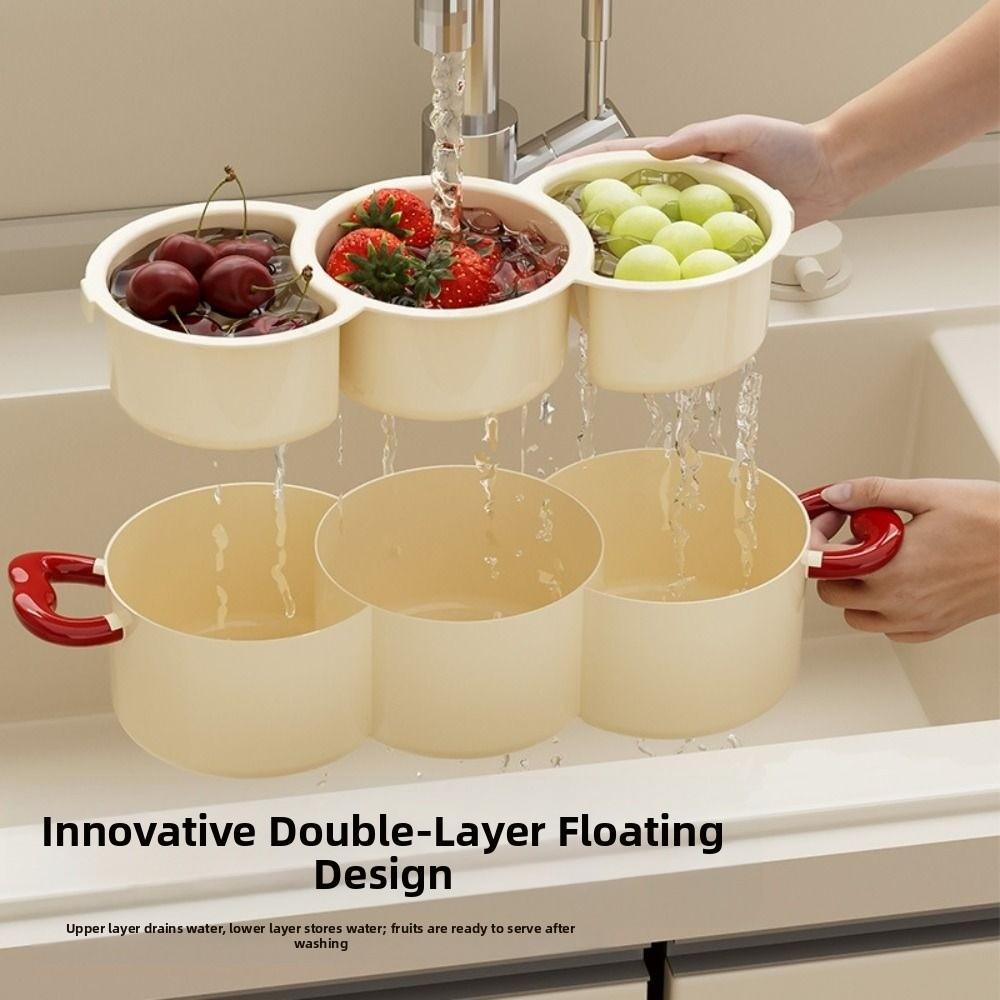 2 In 1 Dried Fruit Plate Double-layered with Drainer Fruit Drain Basket Large Capacity Creative Food Storage Tray