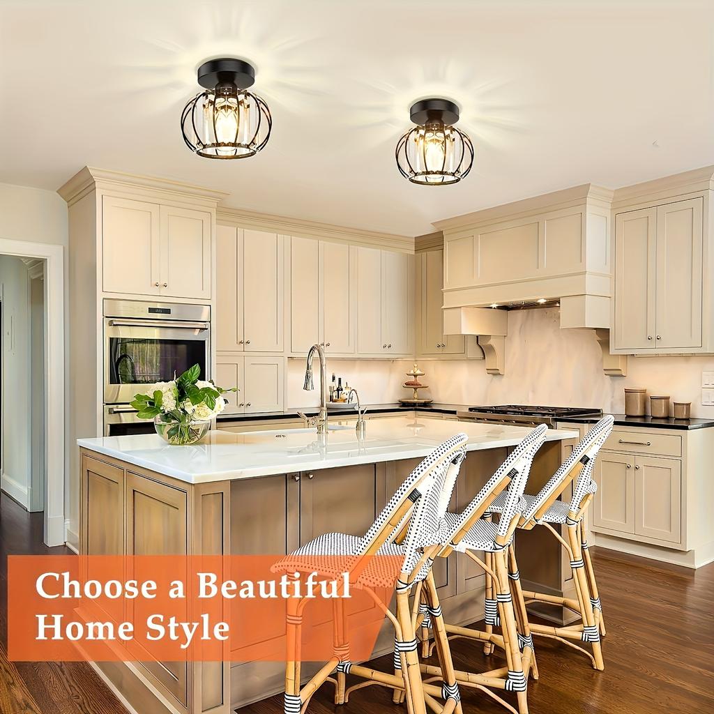 Modern E26 Touch-Controlled Ceiling Lamp with Polished Crystal Shade - Luxurious Semi-Flush Mount for Bedroom, Bathroom, Hallway