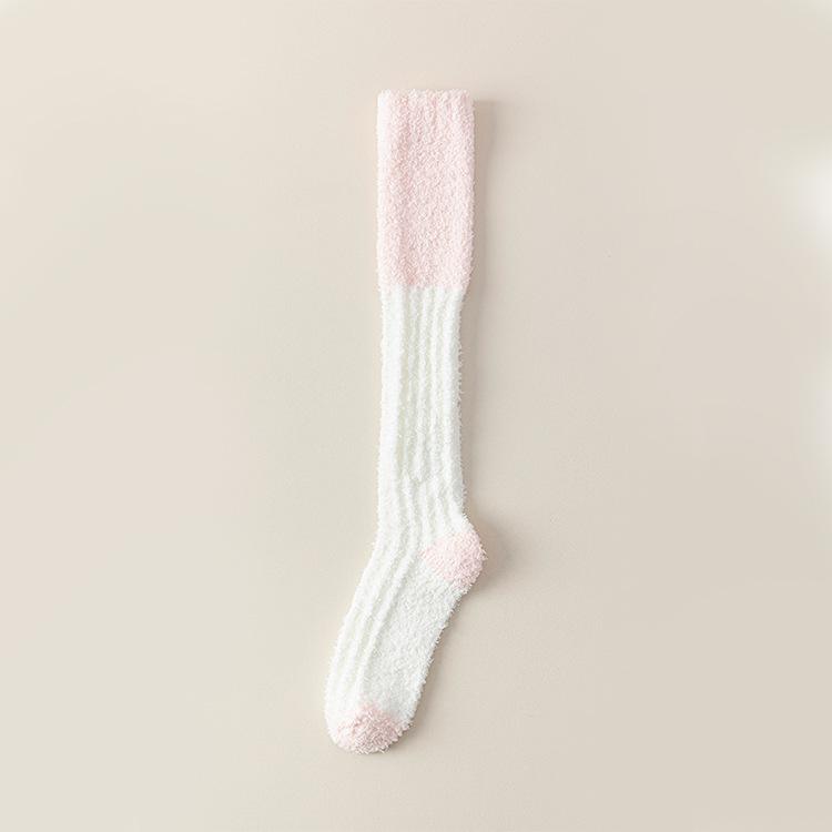 Autumn and Winter Coral Fleece Socks, Women's Warm Thigh-high Socks, Thickened Calf Fleece Sleep Socks, Fleece Home Socks