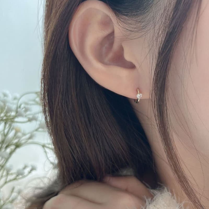 Youngglow 14k Mini Heart Cubic One Touch Ring Earring