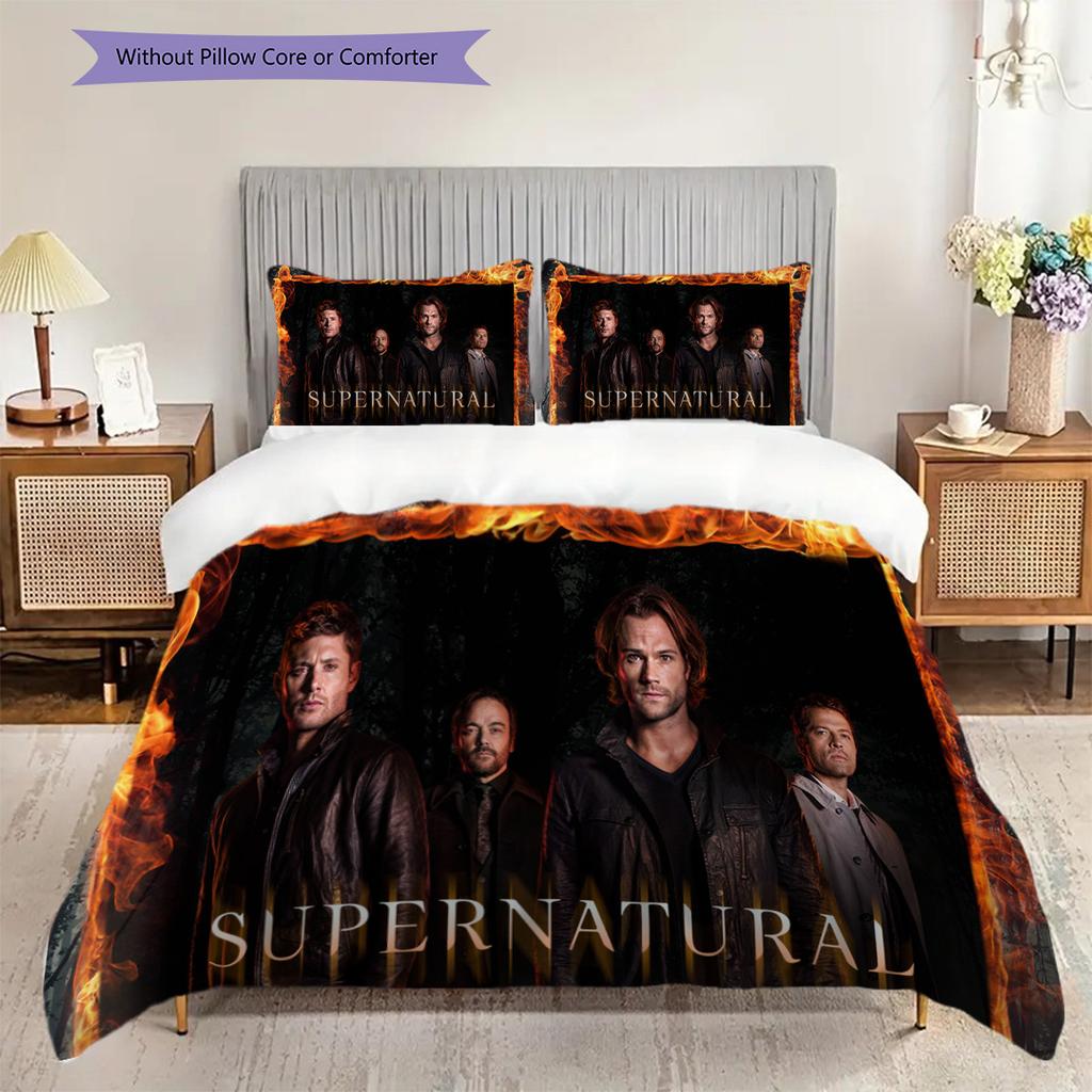 Supernatural Symbol Fire Background Threepiece Set 1 Duvet Cover 2 Pillowcase Without Core Christmas Birthday Gift