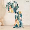 Women Plus Size Two Piece Set Round Neck Batwing Short Sleeve Tropical Leaf Printed Ruffle Hem Top Fishtail Skirt
