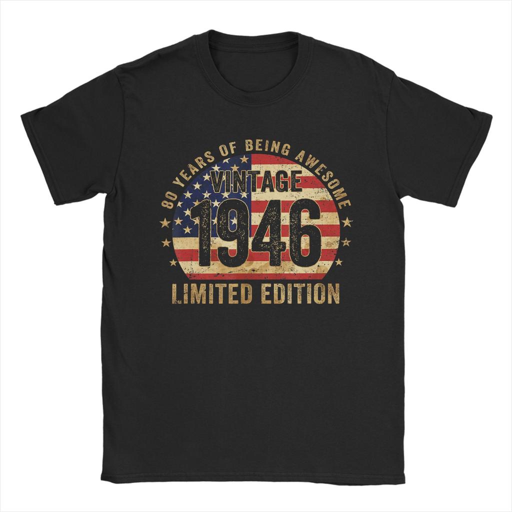 Vintage Made In 1946 American Flag 80th Birthday 80 Year Old TShirt Harajuku TShirts Tops Summer Cotton Plus Size 5XL Tees