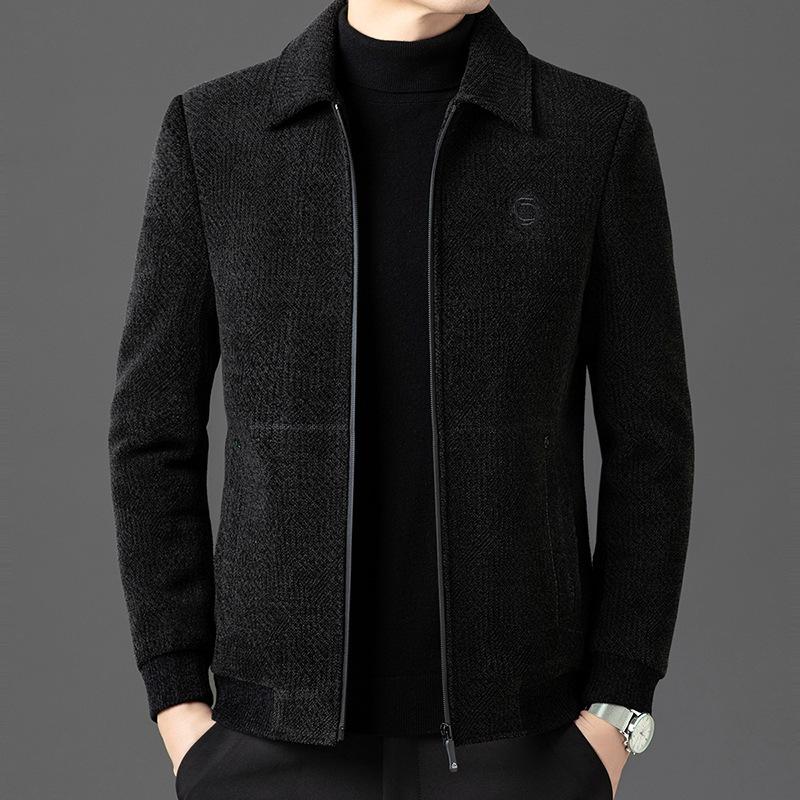 Unisex woolen coat men's winter middle-aged and elderly dad lapel wool jacket woolen coat thickened top