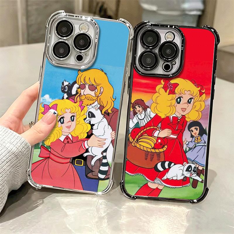Candy 90s Cartoon Plating Phone Case For Iphone 16 17 Pro Max Air 16E 14 15 Plus 12 13 Mini Anti-Fall Airabag Cover