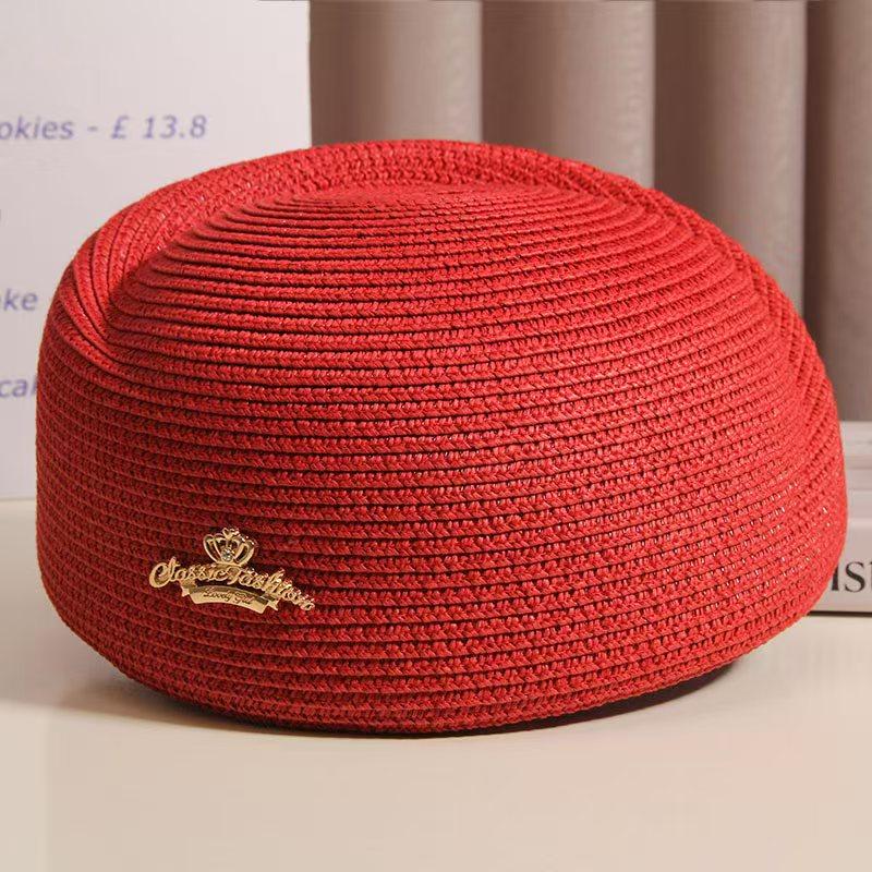Garden Supplies My Women's Black Sale Summer Paper Straw Beret Hat Fedora Sun Cap For Hostess Pillbox Hat Millinery Fascinator Base Hat Elegant