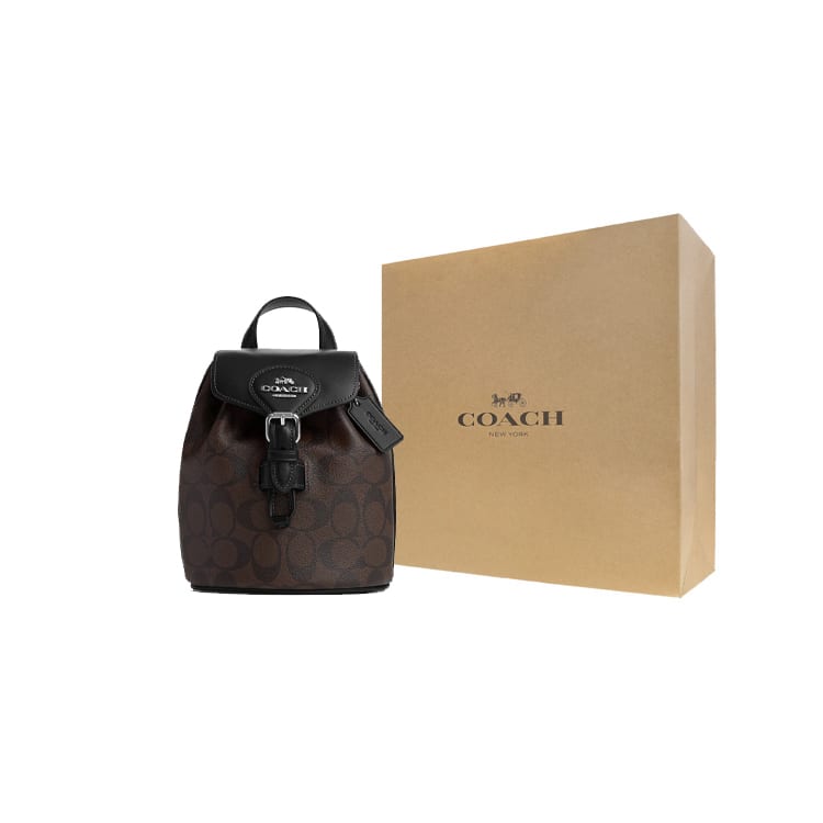 COACH Amelia Canvas With Smooth Leather Backpack Small Women's Black & Brown CL458-SVBRB
