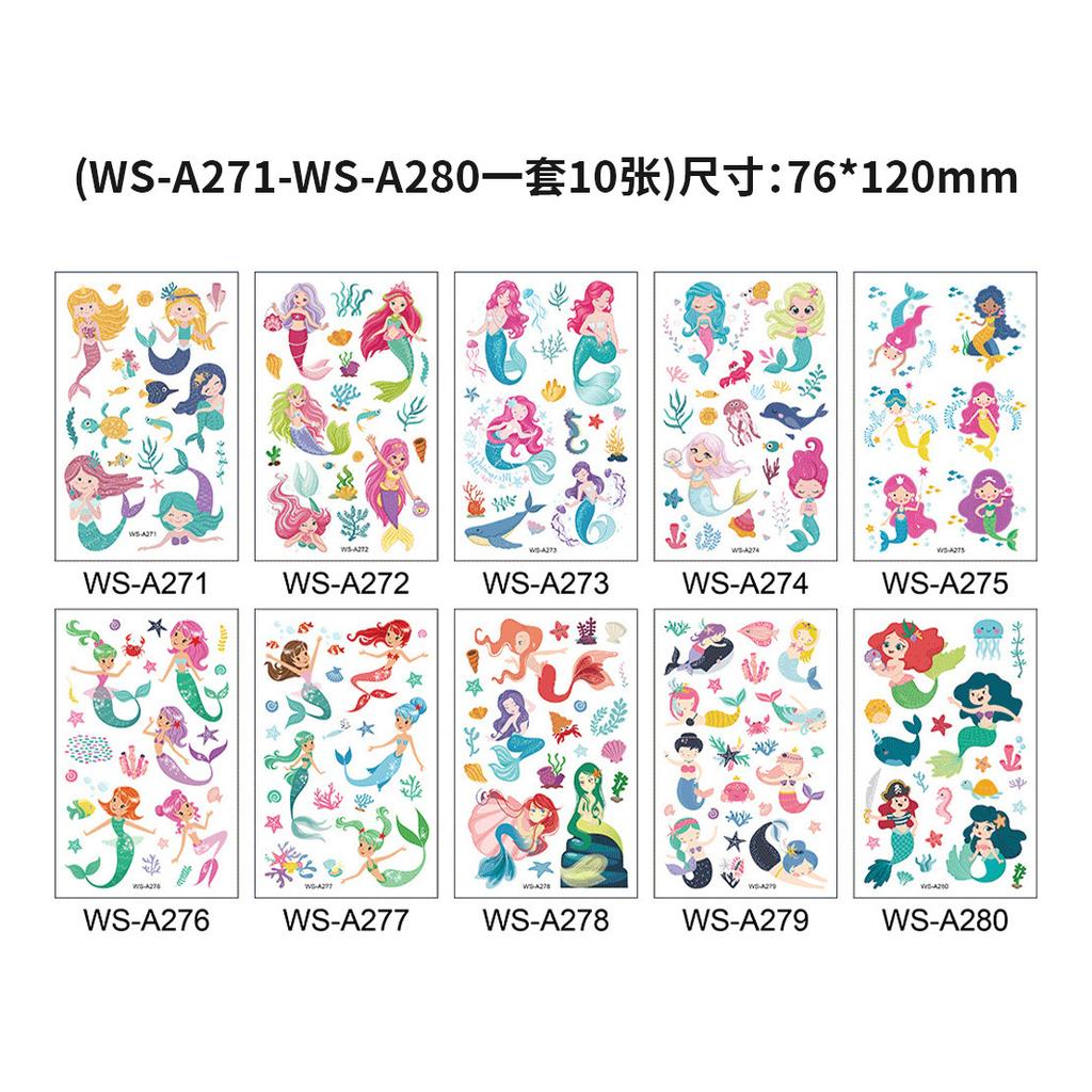 Children's Cartoon Mermaid Tattoo Sticker Pink Princess Waterproof Cute Fun Disposable Bonus Sticker