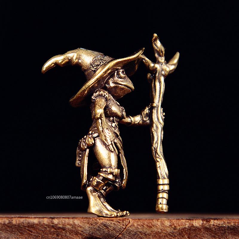 Retro Messing Meister Frosch Magier Kleine Statue Glücksbringer Desktop Ornament Tierfiguren Heimdekorationszubehör Geschenke