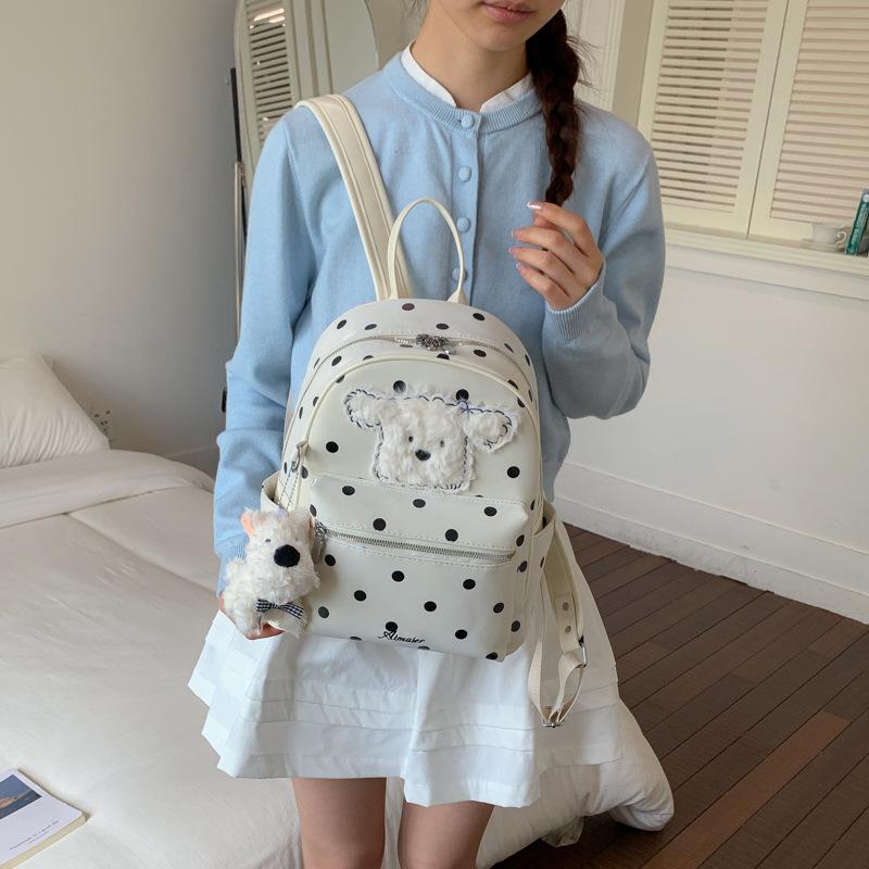 Schoolbag cute commuter backpack bag for women 1011 summer new large-capacity junior high school students student polka dot puppy schoolbag