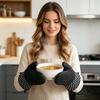 2Pcs Non-Slip Silicone Oven Gloves Heat Resistant Microwave Mitts for Baking Grilling Heavy Duty Cotton Lined Kitchen Gloves