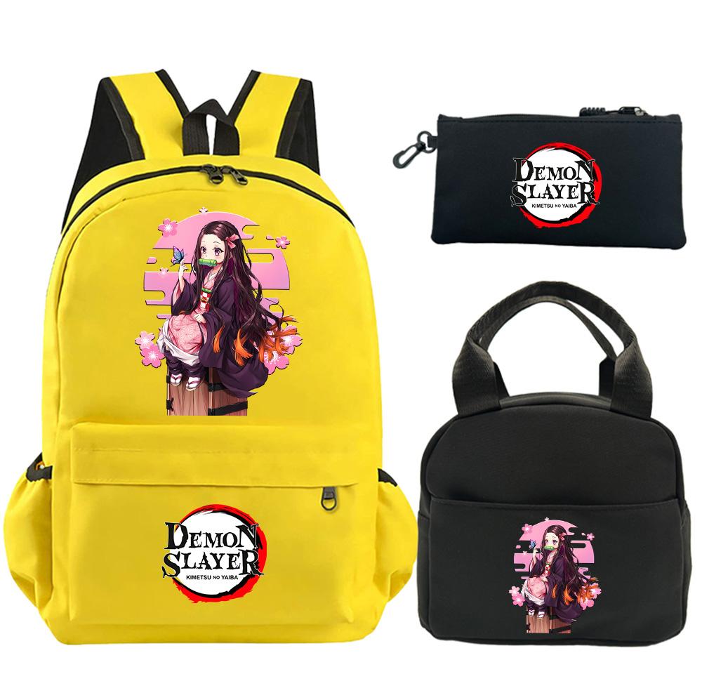 3Pcs/set Anime Demon Slayer Printed Backpack with Shoulder Bag Pencil Bag for Teenager Student Large Capacity Waterproof Schoolbag