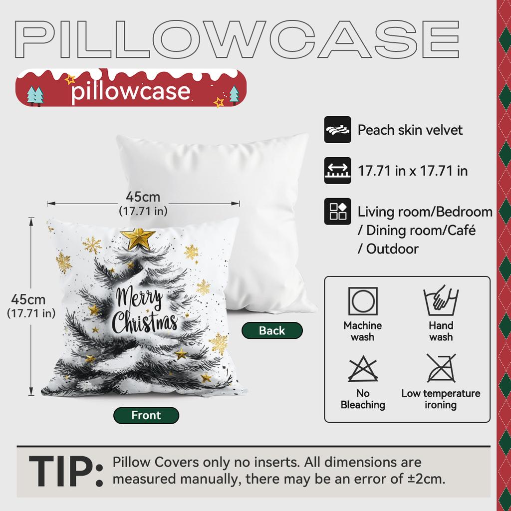 Grey Christmas Cushion Pillowcase Printed Polyester 45x45cm Throw Pillowcover Decorative Sofa Cushion Pillowslip Home Decor