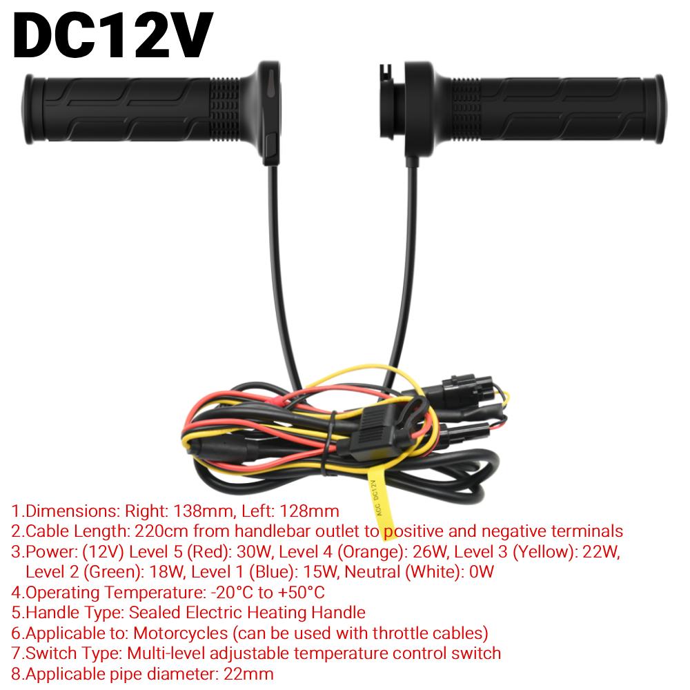 

22mm Motorcycle Heated Grips 5 Gear Temperature Adjustable Electric Heated Handle for Motorcycle Scooter ATV Dirt Bike Handlebar